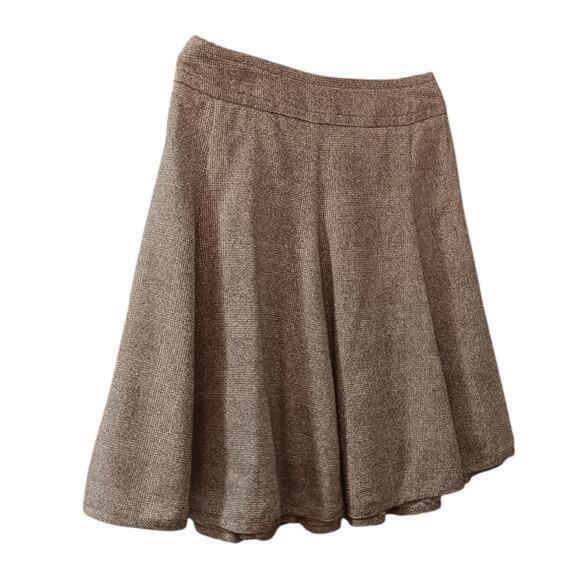 AKRIS PUNTO‎ Circle Skirt Wool Silk Blend Flouncy Brown Tweed Size 6 Skater - Picture 1 of 16